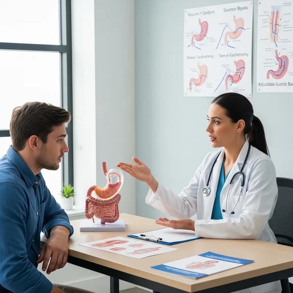 Healthcare professional explaining bariatric surgery options to a patient
