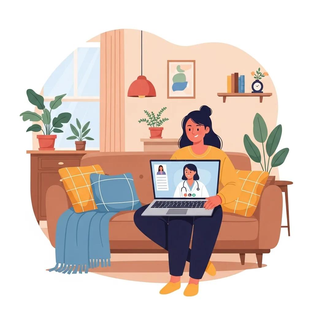 Patient engaging in a telehealth consultation from home, showcasing the convenience of virtual healthcare